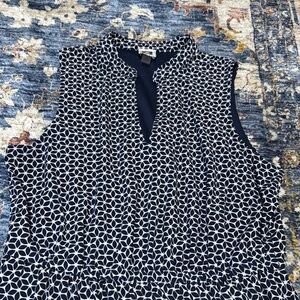 ANNE KLEIN AK Women’s V-Neck Sleeveless Geometric Print Dress - Navy & White 10